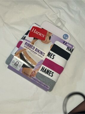 Hanes Ribbed Bikinis 3-Pack - Black, Pink, White, Gray